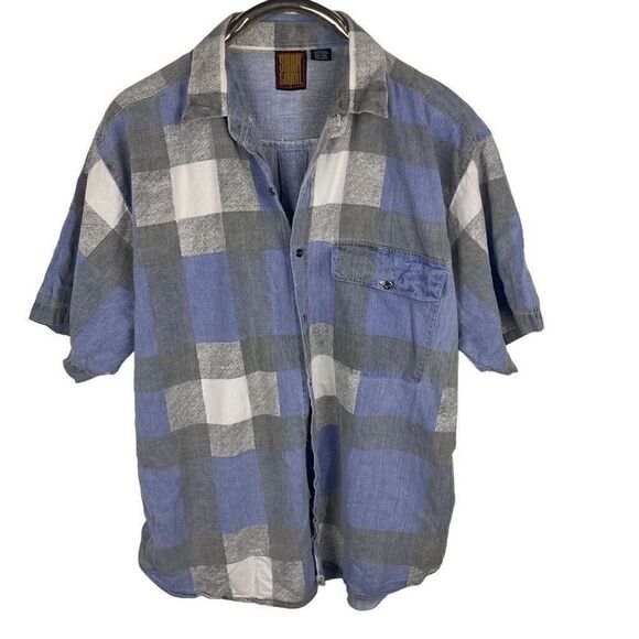 Shah Safari‎ Vintage Blue Gray Checkered Men's Button Up Shirt Size XL - Picture 1 of 9